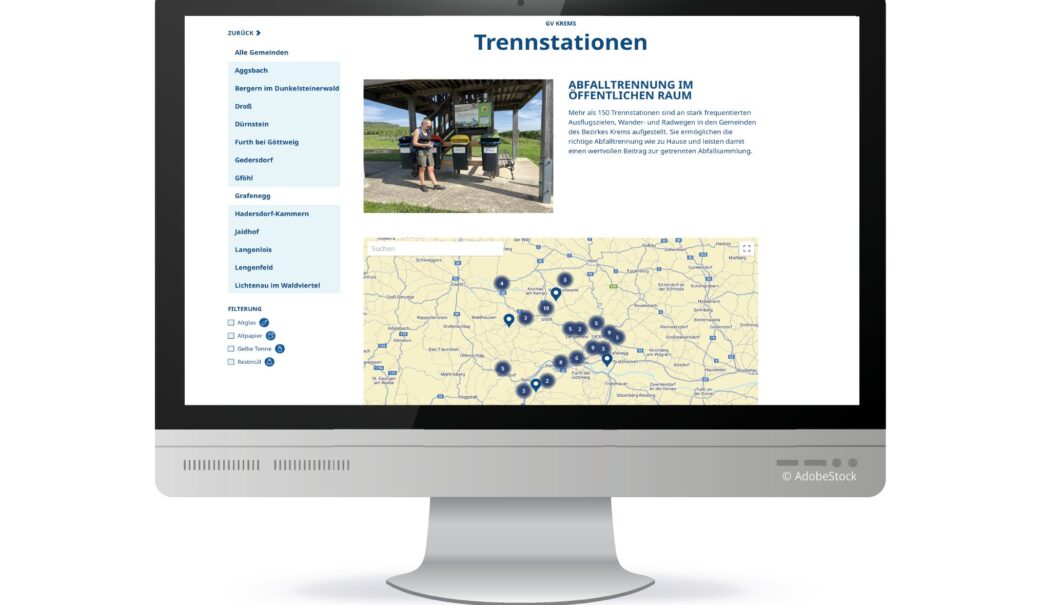 Computer-Bildschirm auf dem die Übersicht zu den Trennstationen sichtbar ist